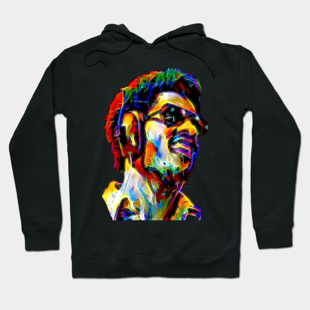 Stevie Wonder in Pop Art Neon Glow Hoodie by Mr.FansArt